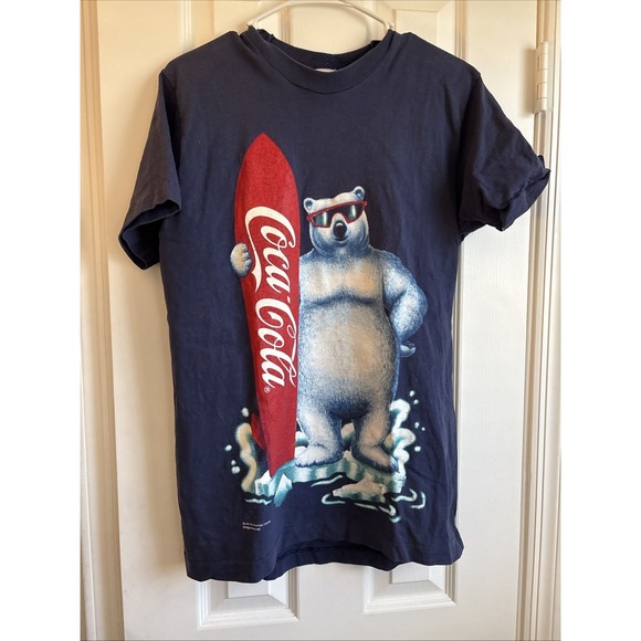 Coca-Cola Other - Coca-Cola Vtg 90s Surf Board Polar Bear Single Stitch Blue T-Shirt Size M